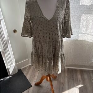 Vestique Olive Eyelet Midi Dress